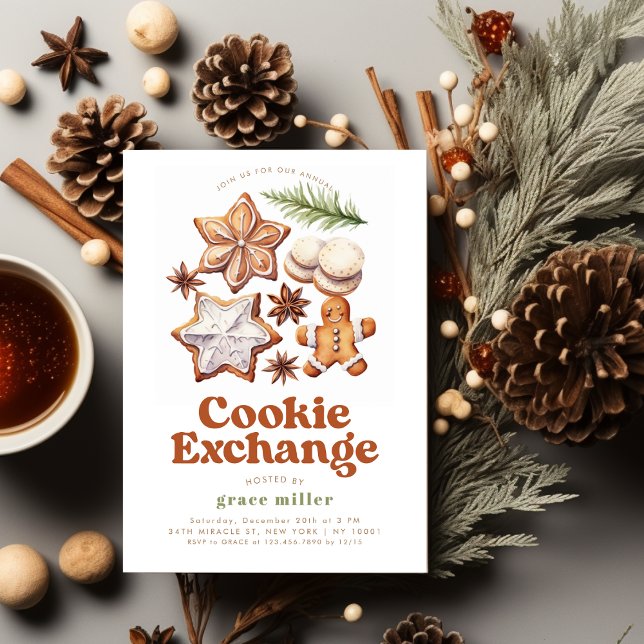 Convite Festa de Natal de Trocas de Biscoitos Moderna (Modern Cookie Exchange Christmas Party Invitation)