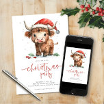 Convite Festa de Natal de Vaca nas Terras Superiores dos P<br><div class="desc">Festa de Natal de Vaca nas Terras Altas dos Papais noeis Bonitos. Disponível digitalmente e impresso. Bonitinho festivo, com esta design divertida com uma doce vaca em terra firme no seu chapéu de Papai Noel. A Festa de Natal está num roteiro moderno. Personalize facilmente o resto do texto para seus...</div>