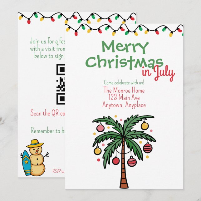 Convite Festa de Natal de Verão em Julho (Frente/Verso)