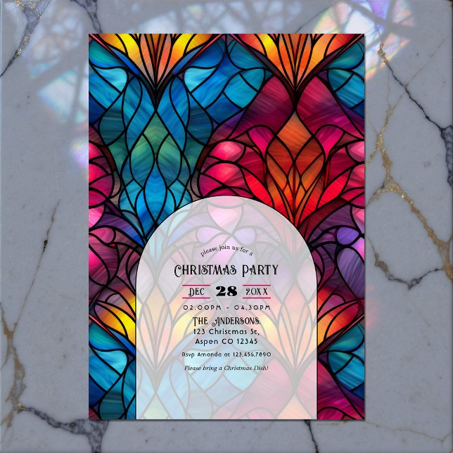 Convite Festa de Natal de Vidro Mantido (Stained Glass Christmas Party Invitation)