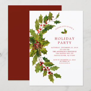 Convite Festa de Natal de Watercolor Holly Berry