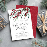 Convite Festa de Natal de Winter Berries, Script Moderno<br><div class="desc">Convide seus amigos e entes queridos para um janto de feriados fantástico e uma festa com este convite elegante moderno,  que inclui amoras aquáticas de inverno,  caules de folha botânica e letras sofisticadas de roteiro para a "Festa de Natal".</div>