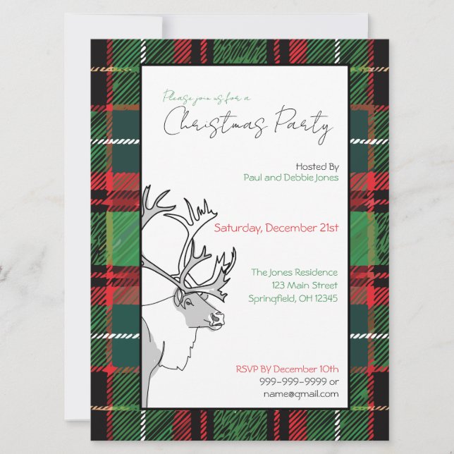Convite Festa de Natal de Xadrez de Reindeer Desenhada à M (Frente)