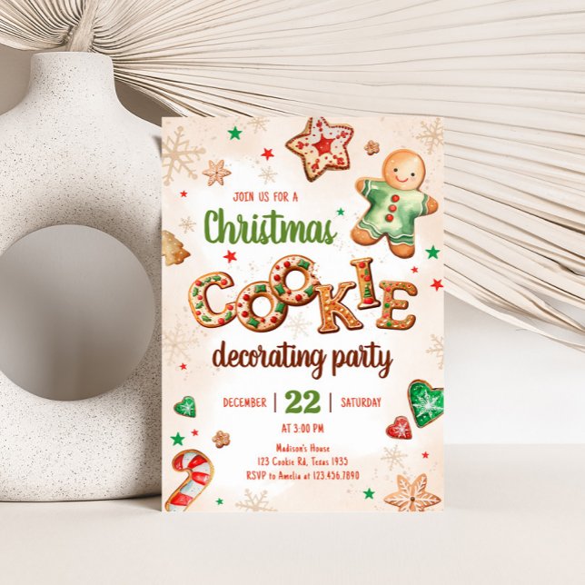 Convite Festa de Natal Decorando Cookie de Natal (Cookie Decorating Christmas Party Invitation)