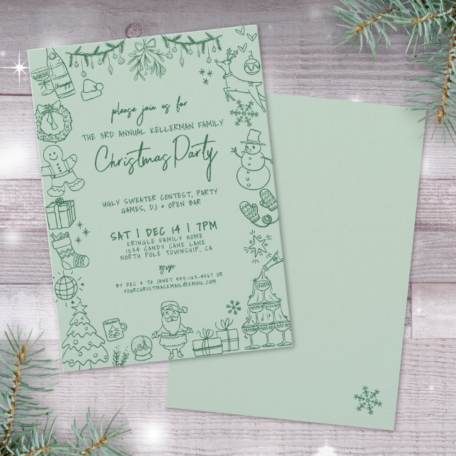 Convite Festa de Natal Desenhada à Mão com Capricho (Whimsical Hand Drawn Christmas Party Invitation)
