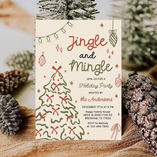 Convite Festa de Natal Desenhada à Mão Jingle & Mingle (Criador carregado)