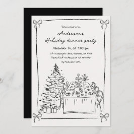 Convite Festa de Natal Desenhada à Mão Negra e Branca