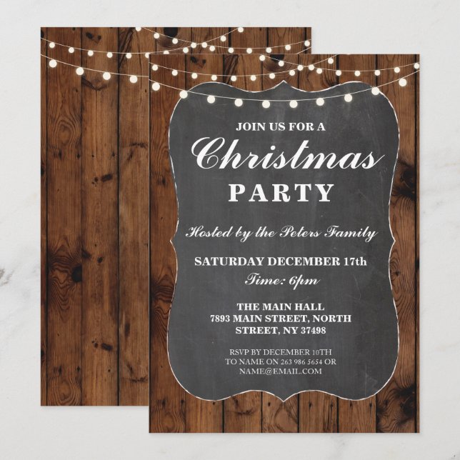 Convite Festa de Natal Dia Jante de Giz Russo de Madeira (Frente/Verso)