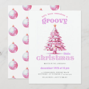 Convite Festa de Natal Disco Rosa Groovy Little Christmas
