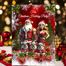 Festa de Natal Divertida Casal Vermelho 3 Cães