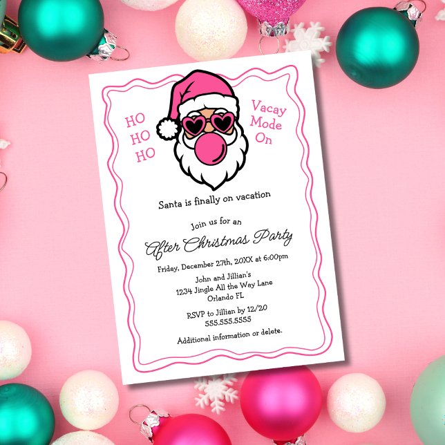 Convite Festa de Natal Divertida com Papai Noel Rosa após  (Criador carregado)