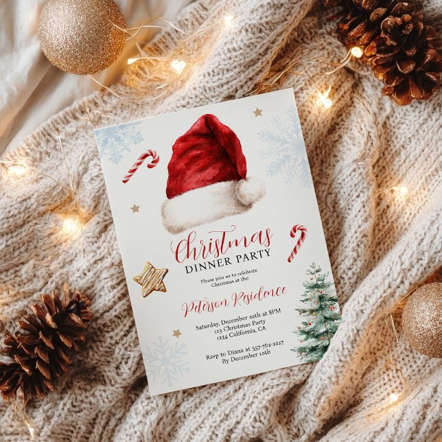 Convite Festa de Natal divertida do Papai Noel Hat (Fun Whimsical Santa Hat Christmas Dinner Party Invitation)
