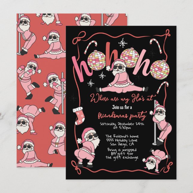 Convite Festa de Natal do Adulto de Amizade Ho Ho Ho (Frente/Verso)