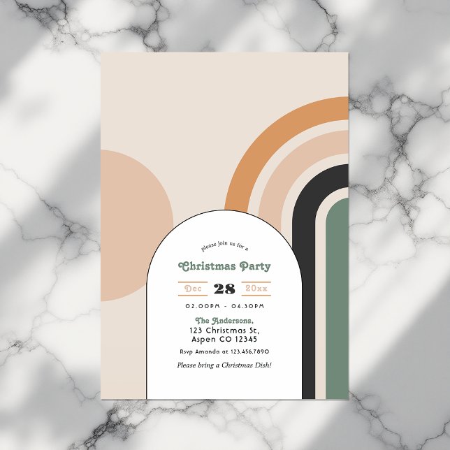 Convite Festa de Natal do Arco Arco Arco Arco-Íris Retro B (Retro Boho Rainbow Arch Christmas Party Invitation)