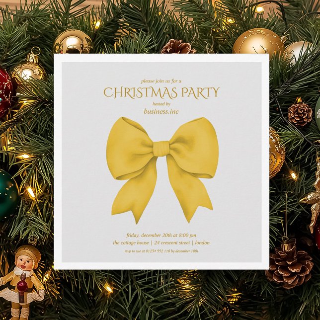 Convite Festa de Natal do Arco Dourado corporativo (Corporate Gold Bow Christmas Holiday Party Invitation)