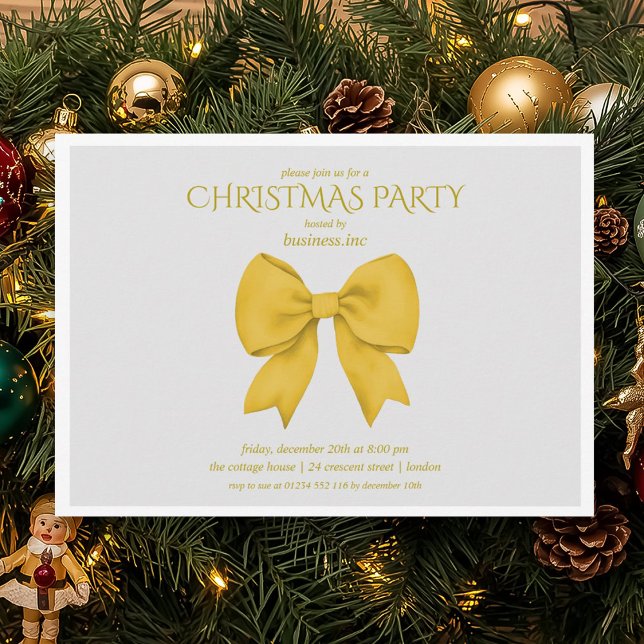 Convite Festa de Natal do Arco Dourado corporativo (Corporate Gold Bow Christmas Holiday Party Invitation)