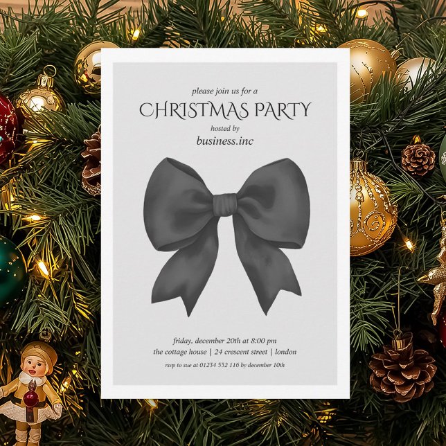 Convite Festa de Natal do Arco Negro Corporativo (Corporate Black Bow Christmas Holiday Party Invitation)