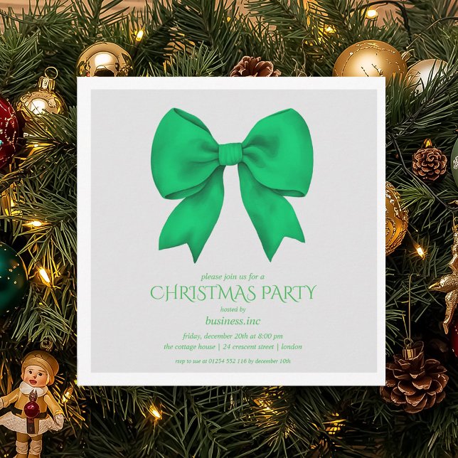 Convite Festa de Natal do Arco Verde Corporativo (Corporate Green Bow Christmas Holiday Party Invitation)