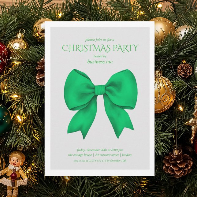 Convite Festa de Natal do Arco Verde Corporativo (Corporate Green Bow Christmas Holiday Party Invitation)