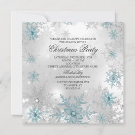 Convite Festa de Natal do Blue Silver Crystal Snowflake SQ