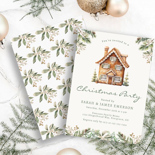 Convite Festa de Natal do Bolo de Gengibre (Gingerbread Christmas Party Invitation
)