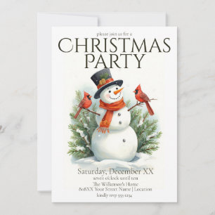 Convite Festa de Natal do Boneco de Neve e Cardinals em Aq
