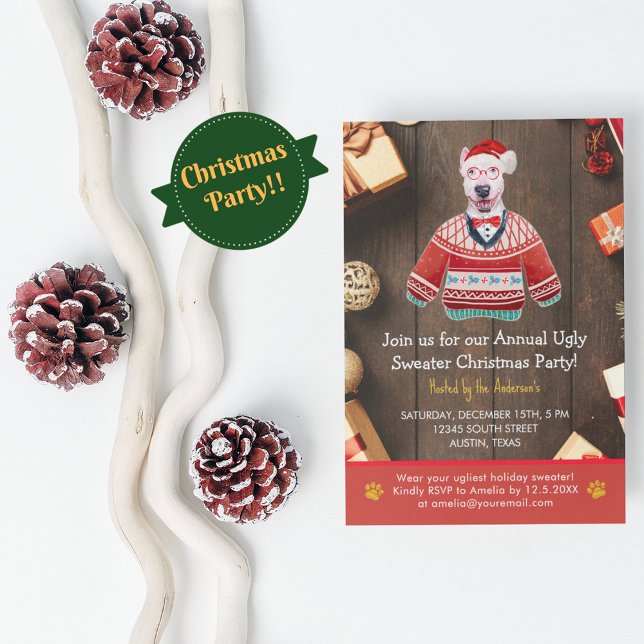 Convite Festa de Natal do Bull Terrier Ugly Sweater (Front)