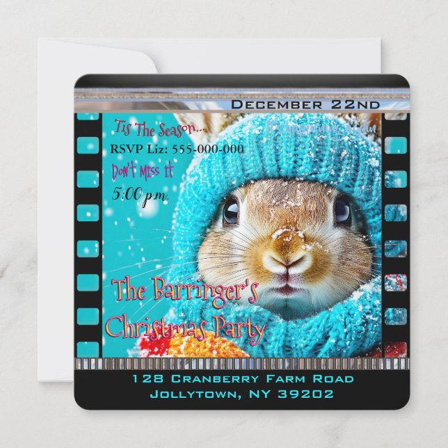 Convite Festa de Natal do Bunny Blue Snowy (Frente)