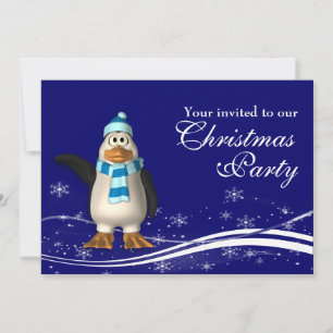 Convite Festa de Natal do Cartoon Penguin e Papais noeis
