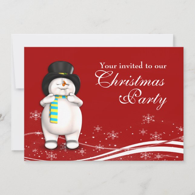 Convite Festa de Natal do Cartoon Snowman e Papai Noel (Frente)