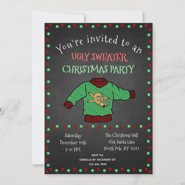 Convite Festa de Natal do Chalkboard Ugly Sweater (Frente)