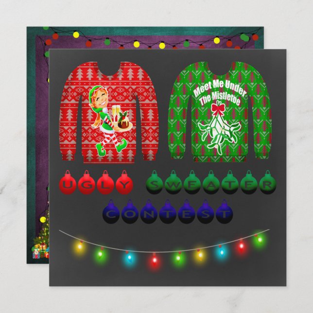 Convite Festa de Natal do Chalkboard Ugly Sweater (Frente/Verso)