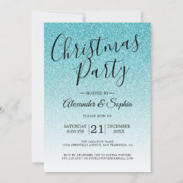 Convite Festa de Natal do Chic Script Blue Glitter Ombre
