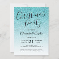 Festa de Natal do Chic Script Blue Glitter Ombre