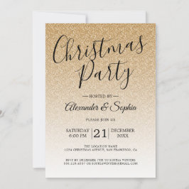 Convite Festa de Natal do Chic Script Dourado Glitter Ombr