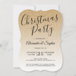Convite Festa de Natal do Chic Script Dourado Glitter Ombr