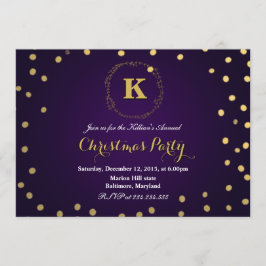 Convite Festa de Natal do Confetti Monograma Dourado Roxo