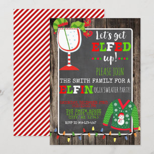 Convite Festa de Natal do Coquetel de Elf Ugly Sweater Con