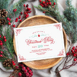 Convite Festa de Natal do Elegant Vintage Script<br><div class="desc">Design com tipografia elegante e uma bela árvore de Natal,  gráficos e ornamentais. O plano de fundo tem uma borda pontilhada com detalhes de canto de rolagem vintage. Clique no botão PERSONALIZAR TI para personalizar fontes,  mover texto e criar seu próprio design de convite exclusivo.</div>