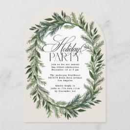 Convite Festa de Natal do Elegante Clássico Pine Wreath