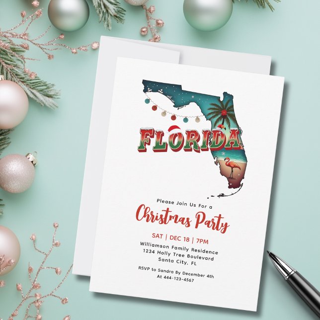Convite Festa de Natal do Estado da Flórida (Add your party details via the template to personalize. See collection for other items )
