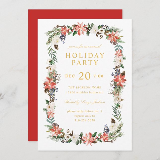 Convite Festa de Natal do Feriado de inverno com Aquarela (Frente/Verso)