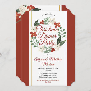 Convite Festa de Natal do Feriado Floral Wreath