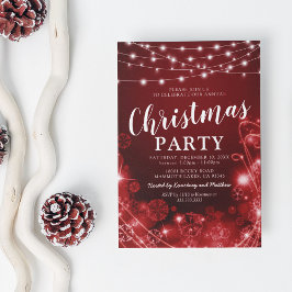 Convite Festa de Natal do Floco de Neve Vermelho Elegante