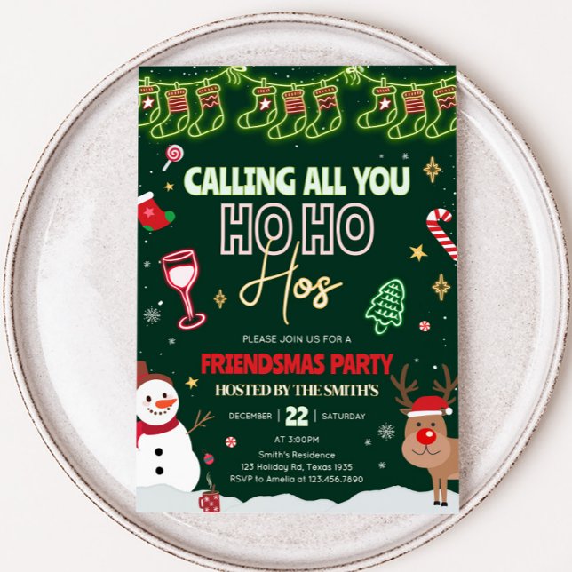 Convite Festa de Natal do Friendsmas Ho Ho (Calling All You Ho Ho Hos Friendsmas Christmas Party Invitation)