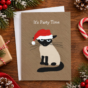 Convite Festa de Natal do Gato Siamês de Papai Noel