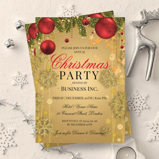 Convite Festa de Natal do Gelado de inverno Dourado da ELE (ELEGANT Corporate Gold Winter Glam Christmas Party Invitation)