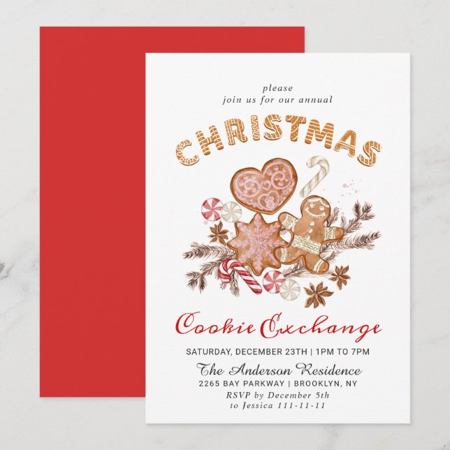 Convite Festa de Natal do Gingercake House Cookie Exchange (Frente/Verso)