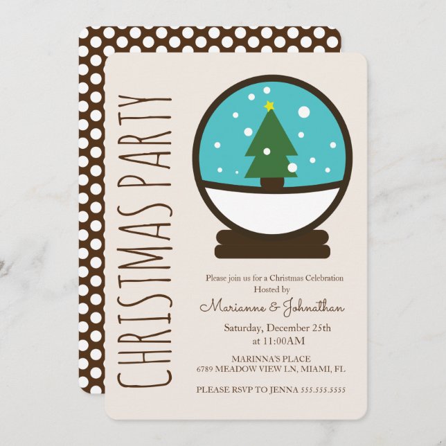 Convite Festa de Natal do Globo de Neve Moderno (Frente/Verso)