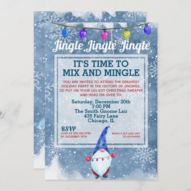 Convite Festa de Natal do Gnomo Engraçado (Frente/Verso)